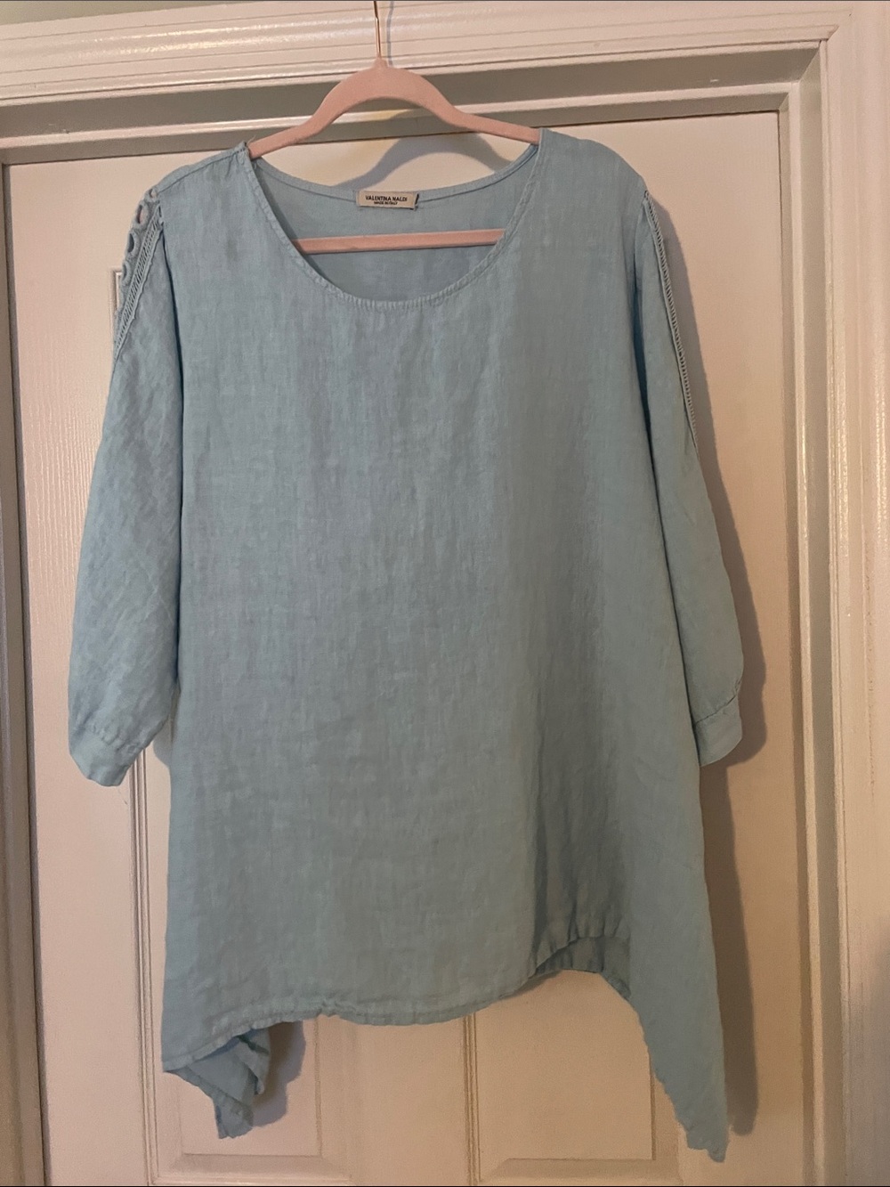 Valentina Naldi Light Blue Linen Tunic Top - Made in Italy - Size 1X